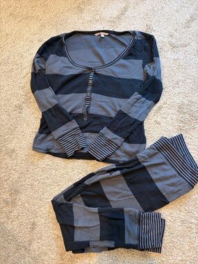 Victoria’s Secret Striped Two-Piece Lounge Set in Charcoal & Black